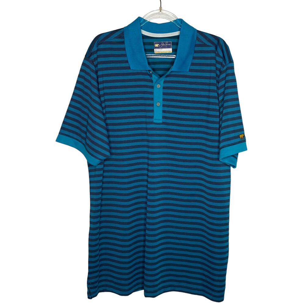 Jack Nicklaus Mens Size Large Golden Bear Stay Dri Polo Teal Black Stripe Collar